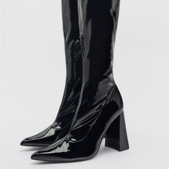 Above the knee boots- black shiny patent leather/latex look - Picture 5 of 9